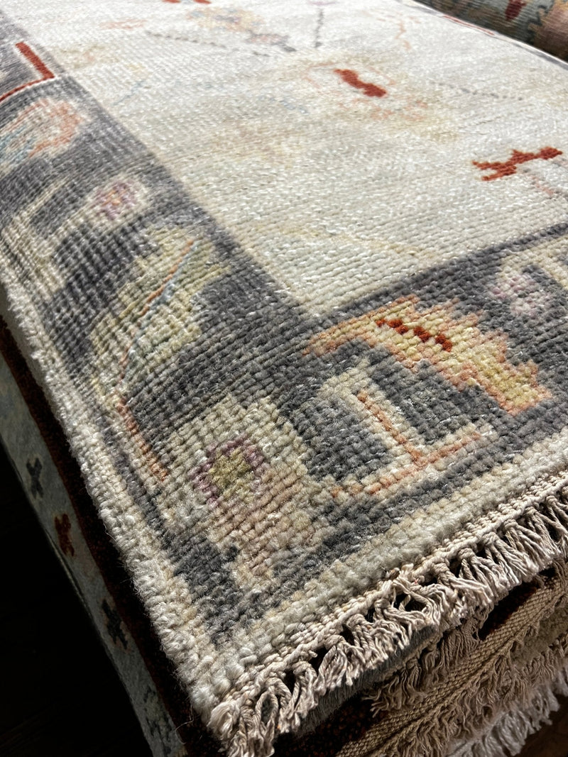 Emily Summers Light Grey and Dark Grey Hand-Knotted Oushak Runner (Multiple Sizes) | Banana Manor Rug Company