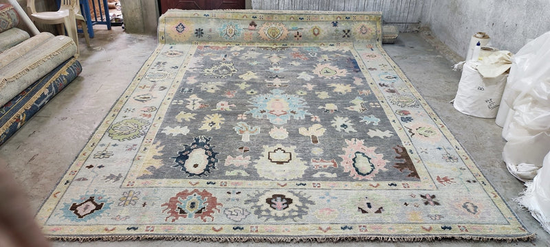 Emma Jane Pilkington 10x14 Grey and Tan Hand-Knotted Oushak Rug | Banana Manor Rug Company