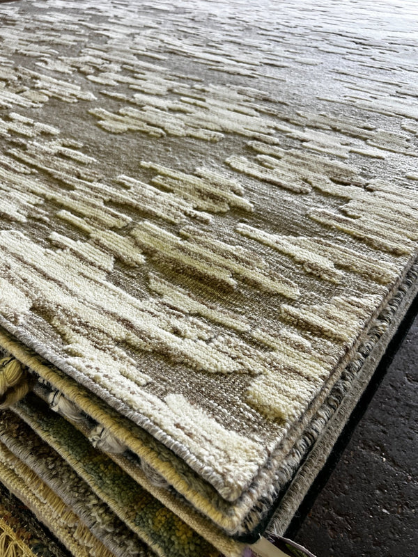 Emmett Skelton Hand-Knotted Modern Natural and Grey High-Low 8.3X10 | Banana Manor Rug Company