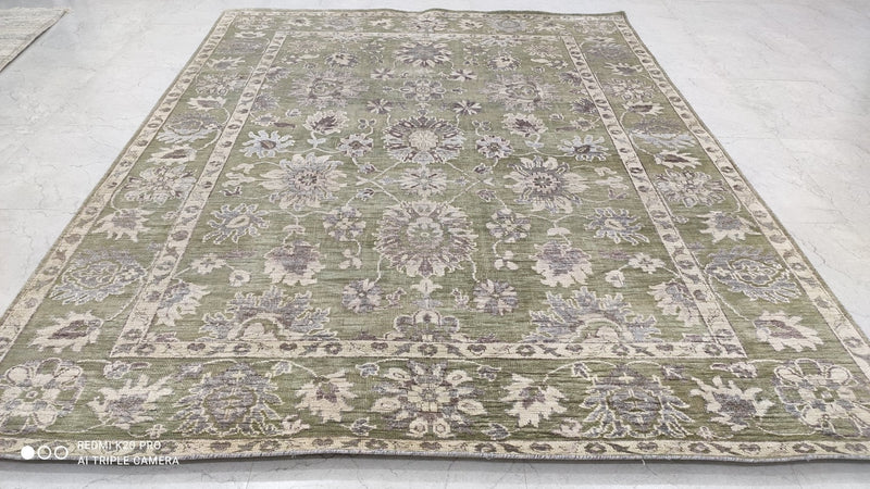 Erin 7.9x10 Light Green Hand-Knotted Oushak Rug | Banana Manor Rug Company