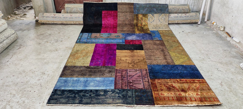 Errol Flynn Hand-Knotted Modern Rug Multi-Colored Patch 6x9.6 | Banana Manor Rug Company