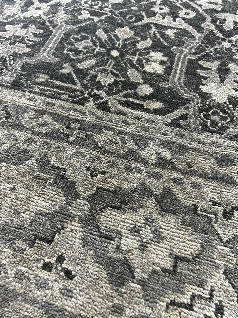 "Estee" Dark and Light Grey Hand-Knotted Oushak Sample | Banana Manor Rug Company