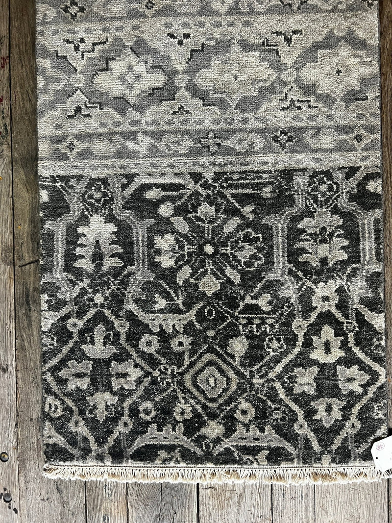 "Estee" Dark and Light Grey Hand-Knotted Oushak Sample | Banana Manor Rug Company