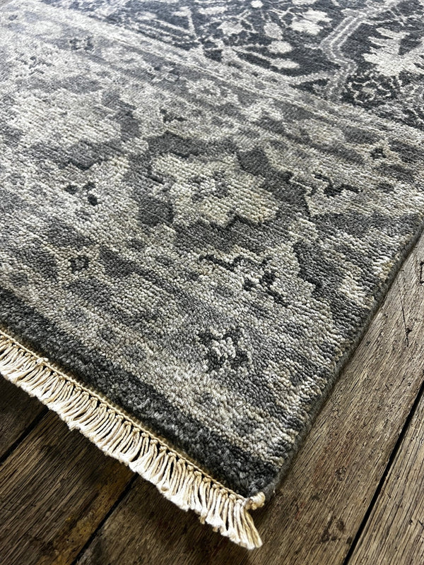 "Estee" Dark and Light Grey Hand-Knotted Oushak Sample | Banana Manor Rug Company