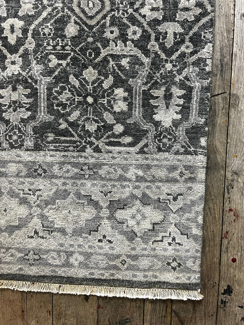 "Estee" Dark and Light Grey Hand-Knotted Oushak Sample | Banana Manor Rug Company