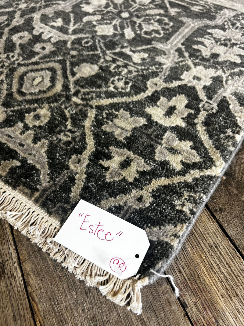 "Estee" Dark and Light Grey Hand-Knotted Oushak Sample | Banana Manor Rug Company