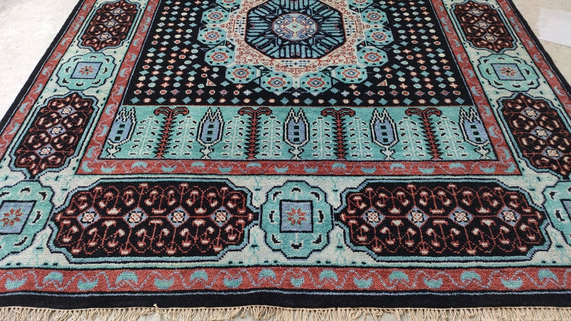 Estelle 8x10 Light Blue and Black Hand-Knotted Mamluk Rug | Banana Manor Rug Company