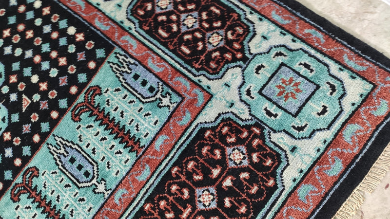 Estelle 8x10 Light Blue and Black Hand-Knotted Mamluk Rug | Banana Manor Rug Company