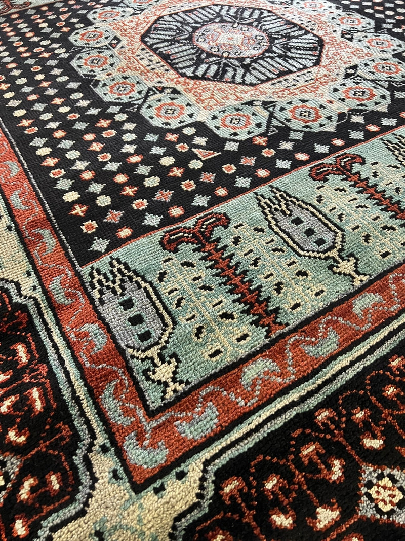 Estelle 8x10 Light Blue and Black Hand-Knotted Mamluk Rug | Banana Manor Rug Company