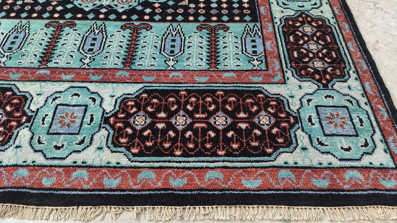 Estelle 8x10 Light Blue and Black Hand-Knotted Mamluk Rug | Banana Manor Rug Company