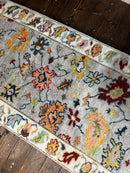 Ethel 2.9x10 Grey and Light Green Hand-Knotted Oushak Runner | Banana Manor Rug Factory Outlet
