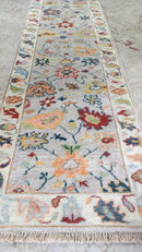 Ethel 2.9x10 Grey and Light Green Hand-Knotted Oushak Runner | Banana Manor Rug Company
