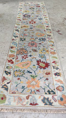 Ethel 2.9x10 Grey and Light Green Hand-Knotted Oushak Runner | Banana Manor Rug Company