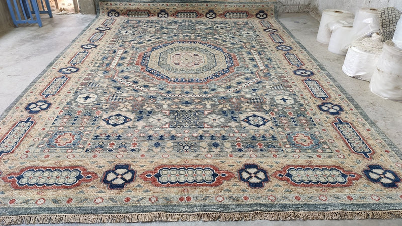 Etheline 10x14.3 Grey and Rust Hand-Knotted Oushak Rug | Banana Manor Rug Company
