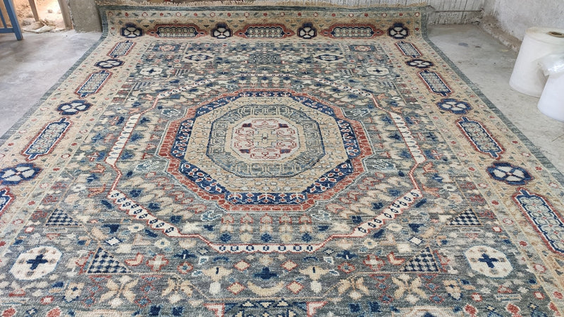 Etheline 10x14.3 Grey and Rust Hand-Knotted Oushak Rug | Banana Manor Rug Company