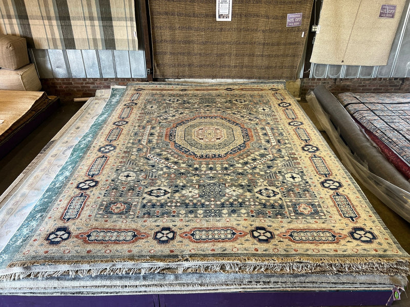 Etheline 10x14.3 Grey and Rust Hand-Knotted Oushak Rug | Banana Manor Rug Company