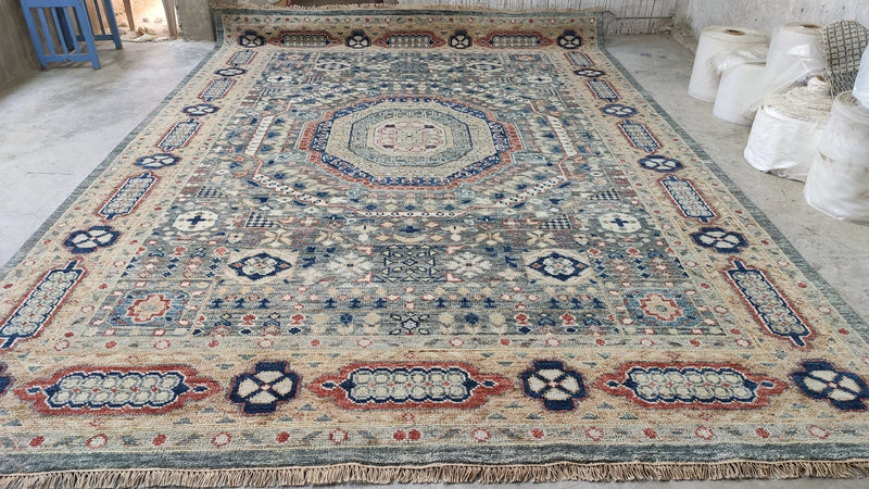 Etheline 10x14.3 Grey and Rust Hand-Knotted Oushak Rug | Banana Manor Rug Company