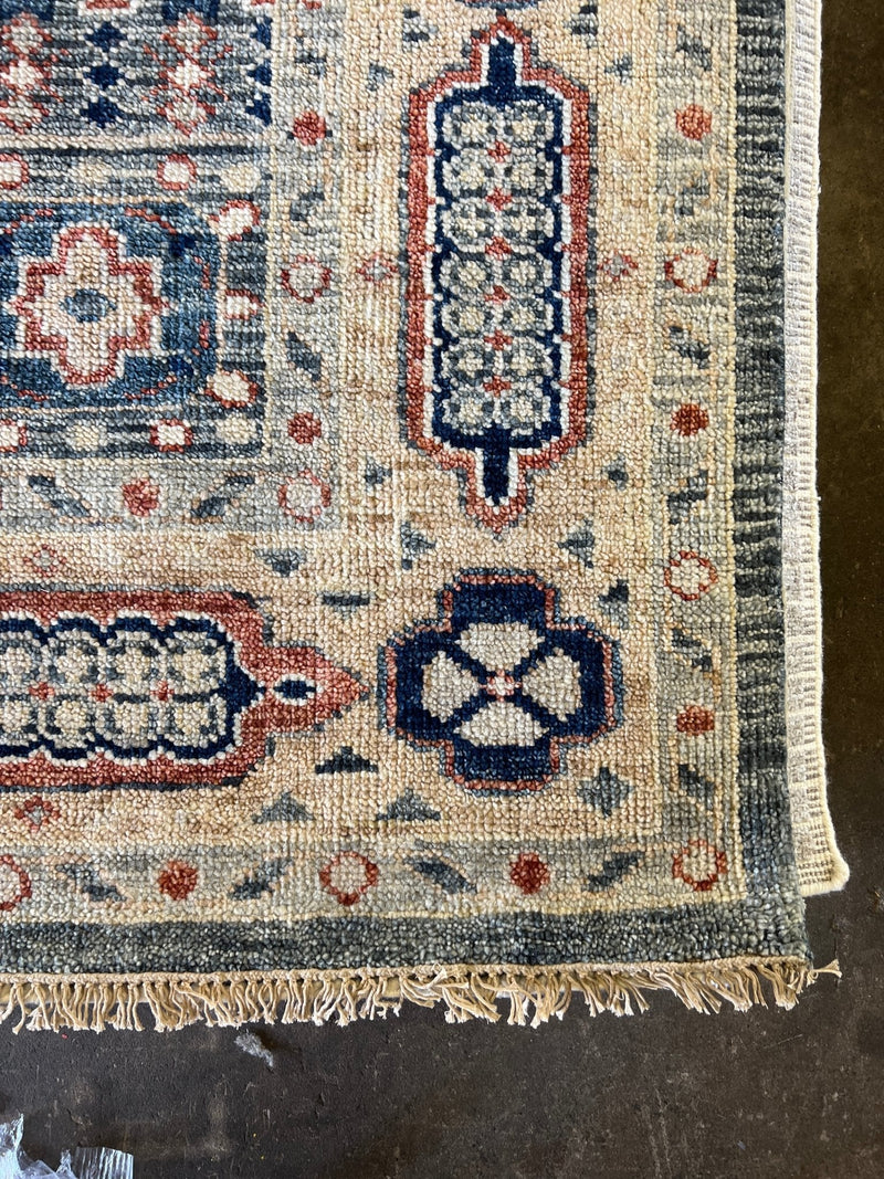 Etheline 10x14.3 Grey and Rust Hand-Knotted Oushak Rug | Banana Manor Rug Company