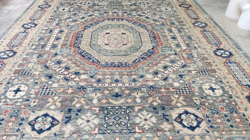 Etheline 10x14.3 Grey and Rust Hand-Knotted Oushak Rug | Banana Manor Rug Company