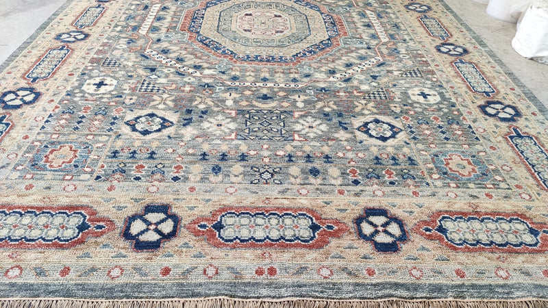 Etheline 10x14.3 Grey and Rust Hand-Knotted Oushak Rug | Banana Manor Rug Company
