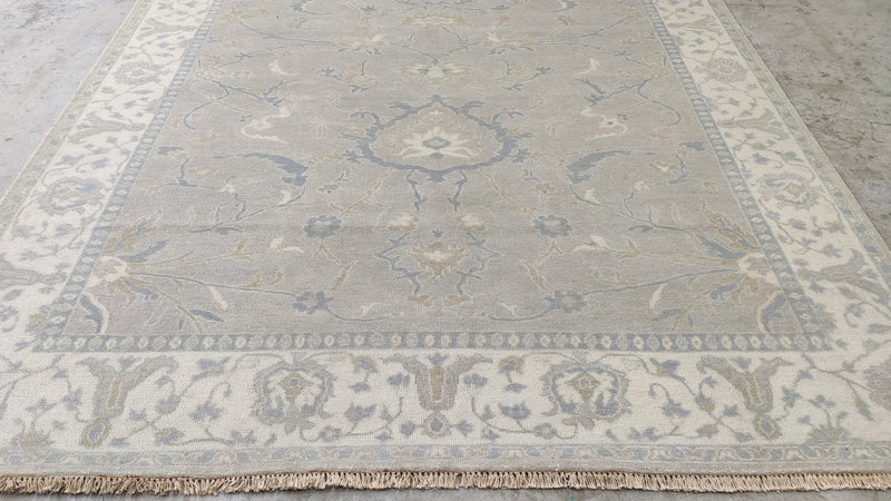 Eva 7.9x9.9 Beige and Ivory Hand-Knotted Oushak Rug | Banana Manor Rug Company