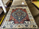Evelyn Keyes 8x10 Blue, Red, and Ivory Hand-Knotted Oushak Rug | Banana Manor Rug Company