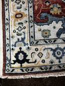 Evelyn Keyes 8x10 Blue, Red, and Ivory Hand-Knotted Oushak Rug | Banana Manor Rug Company