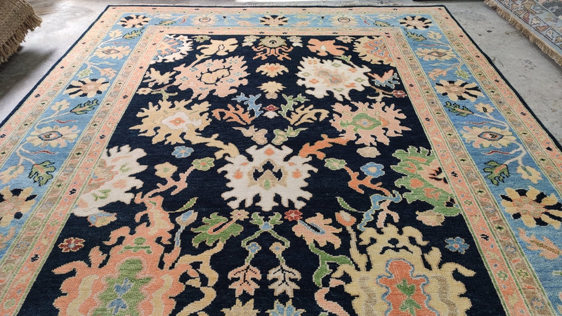 Faye 9x12 Dark Blue and Light Blue Hand-Knotted Oushak Rug | Banana Manor Rug Company