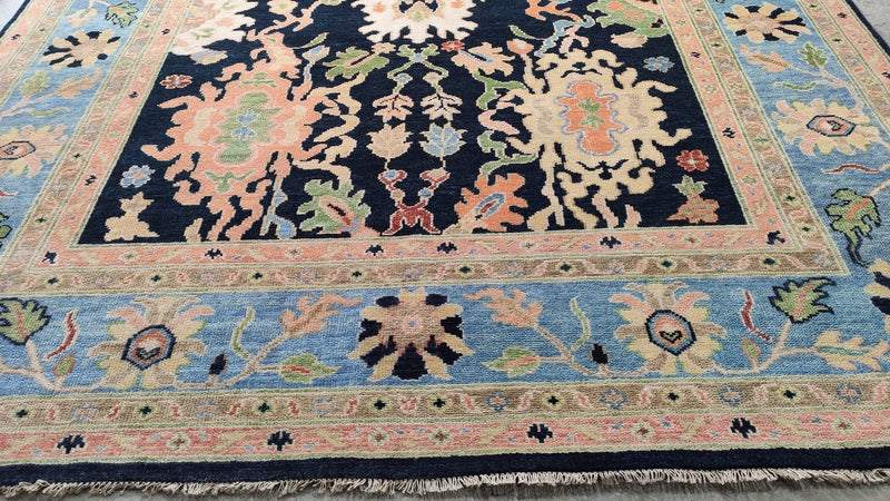Faye 9x12 Dark Blue and Light Blue Hand-Knotted Oushak Rug | Banana Manor Rug Company