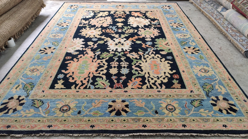 Faye 9x12 Dark Blue and Light Blue Hand-Knotted Oushak Rug | Banana Manor Rug Company