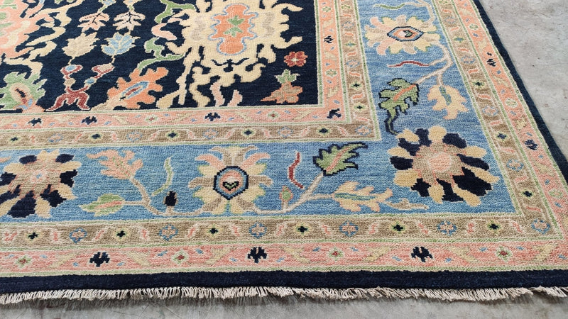 Faye 9x12 Dark Blue and Light Blue Hand-Knotted Oushak Rug | Banana Manor Rug Company