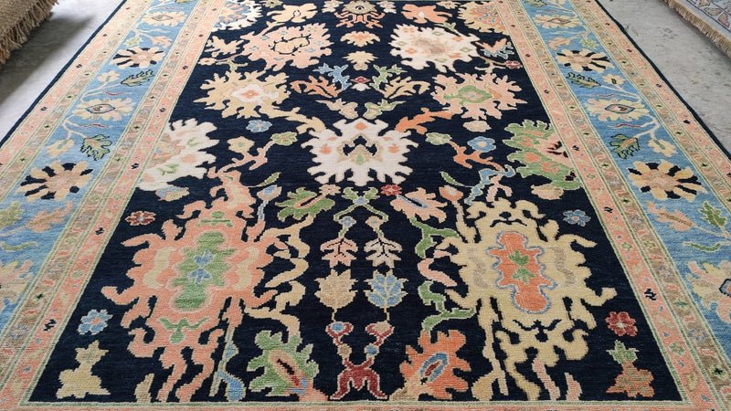 Faye 9x12 Dark Blue and Light Blue Hand-Knotted Oushak Rug | Banana Manor Rug Company
