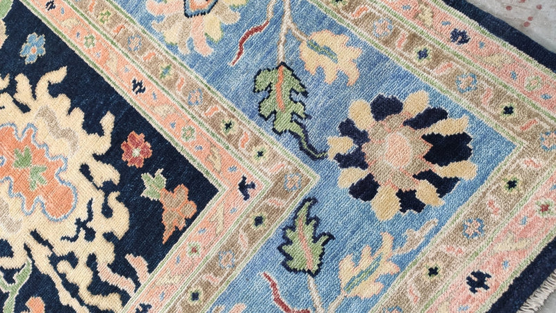 Faye 9x12 Dark Blue and Light Blue Hand-Knotted Oushak Rug | Banana Manor Rug Company