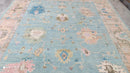 Felicity 8.3x10.6 Light Blue and Rust Hand-Knotted Oushak Rug | Banana Manor Rug Company