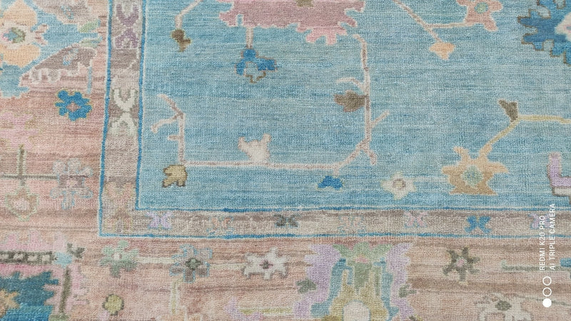 Felicity 8.3x10.6 Light Blue and Rust Hand-Knotted Oushak Rug | Banana Manor Rug Company