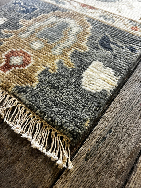 "Femke" Dark Grey and Off White Hand-Knotted Oushak Sample | Banana Manor Rug Company