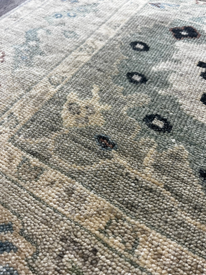 "Fenna"Grey and Dark Blue Hand-Knotted Oushak Sample 8x10 | Banana Manor Rug Company