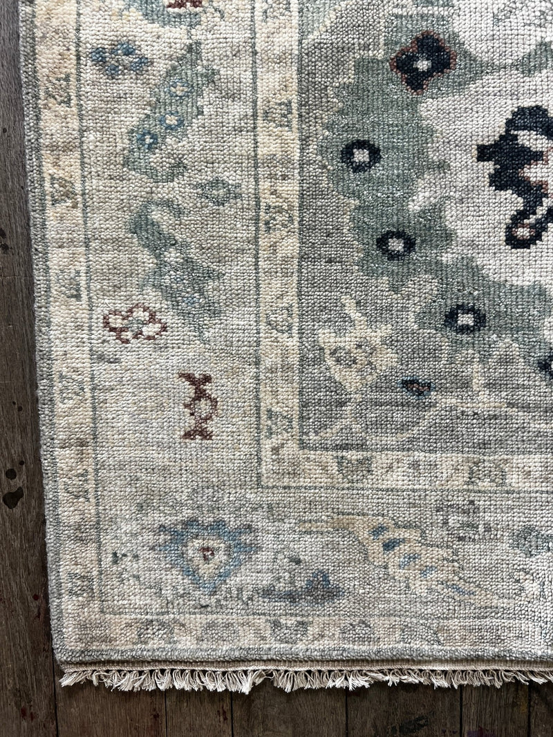 "Fenna"Grey and Dark Blue Hand-Knotted Oushak Sample 8x10 | Banana Manor Rug Company