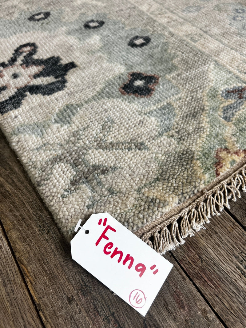 "Fenna"Grey and Dark Blue Hand-Knotted Oushak Sample 8x10 | Banana Manor Rug Company