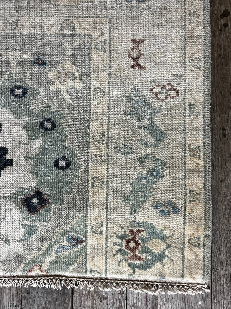 "Fenna"Grey and Dark Blue Hand-Knotted Oushak Sample 8x10 | Banana Manor Rug Company