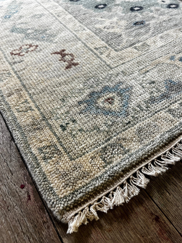 "Fenna"Grey and Dark Blue Hand-Knotted Oushak Sample 8x10 | Banana Manor Rug Company