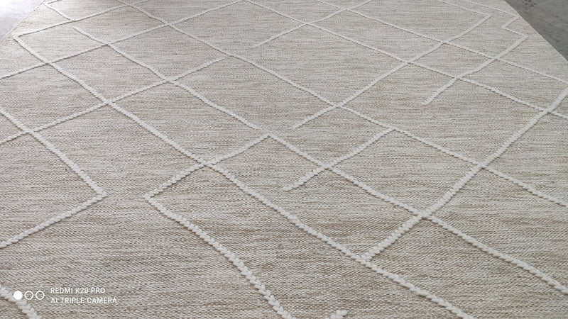 Finn O'Leary 8.3x10 Beige and Cream Handwoven Modern Durrie Rug | Banana Manor Rug Company