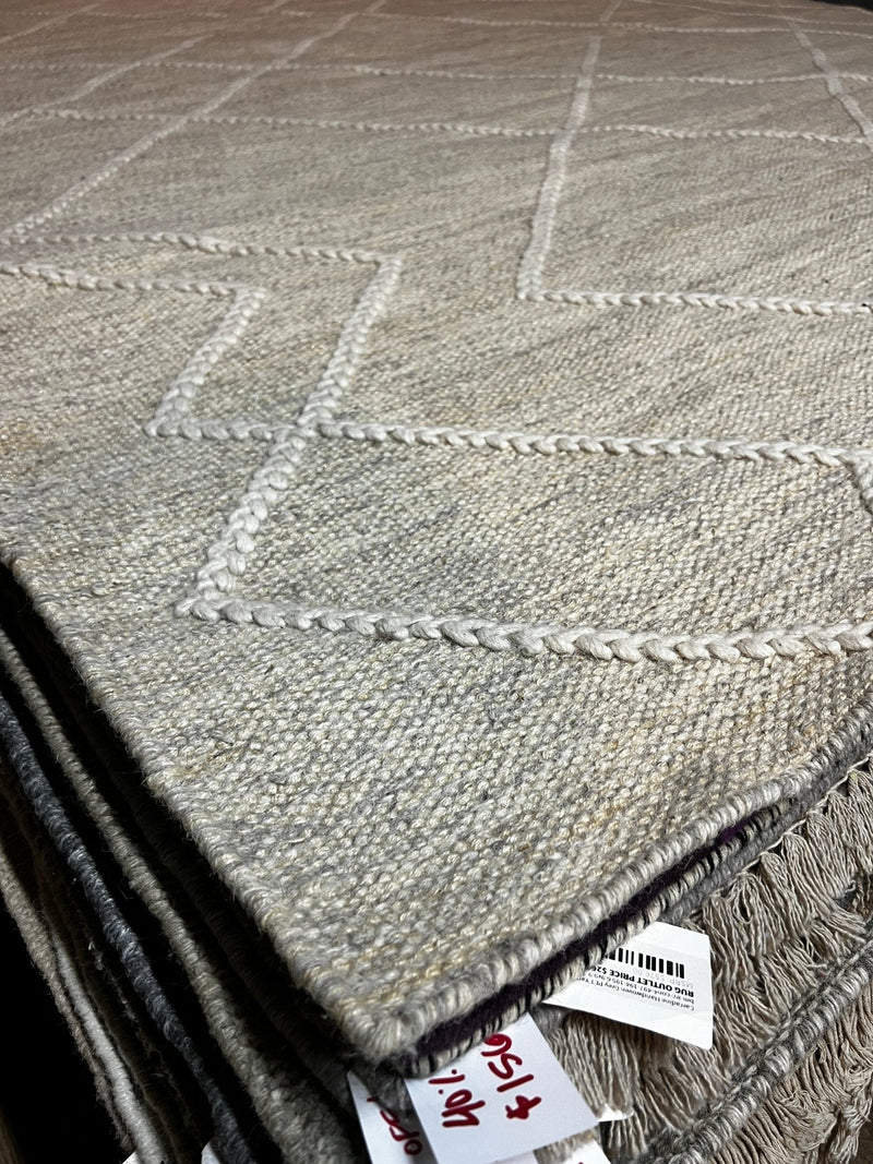 Finn O'Leary 8.3x10 Beige and Cream Handwoven Modern Durrie Rug | Banana Manor Rug Factory Outlet