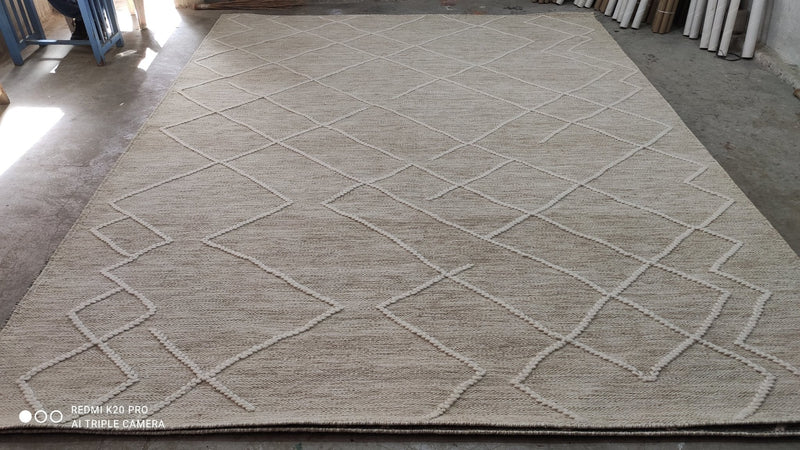 Finn O'Leary 8.3x10 Beige and Cream Handwoven Modern Durrie Rug | Banana Manor Rug Company