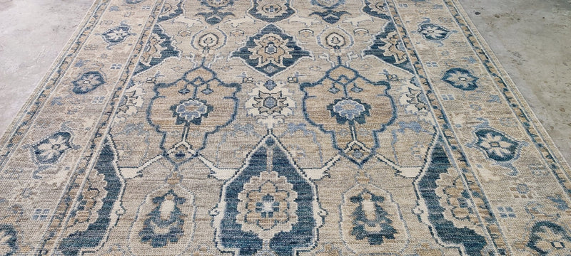 Fiona Barratt Tan and Grey Hand-Knotted Oushak Rug 8x10 | Banana Manor Rug Company