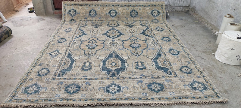 Fiona Barratt Tan and Grey Hand-Knotted Oushak Rug 8x10 | Banana Manor Rug Company