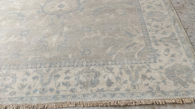 Flowerdale 8x9.9 Beige and Ivory Hand-Knotted Oushak Rug | Banana Manor Rug Company