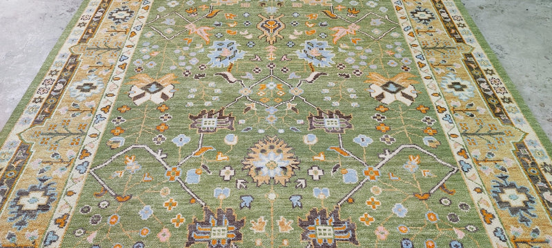 Frances Adler Elkins Green Hand-Knotted Oushak Rug 8x10 | Banana Manor Rug Company