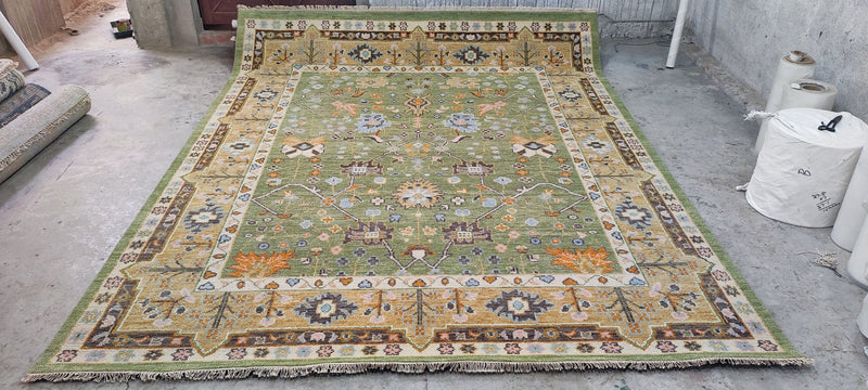 Frances Adler Elkins Green Hand-Knotted Oushak Rug 8x10 | Banana Manor Rug Company