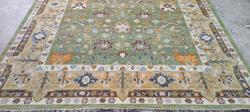 Frances Adler Elkins Green Hand-Knotted Oushak Rug 8x10 | Banana Manor Rug Company